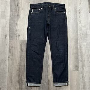 BYLT Selvedge Denim Jeans Dark Indigo Straight Leg Mens Dark Wash Denim Fit 34"